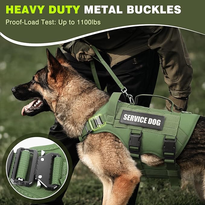WINSEE Service Dog Vest Harness for Medium Dog Tactical Working MOLLE Vest with 10 Pet Patches No Pull Heavy Duty Harness for Training Walking