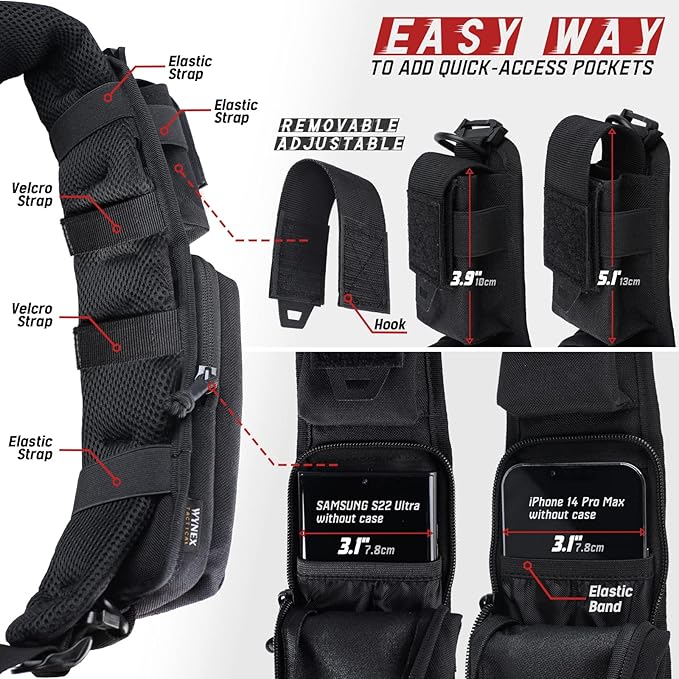 WYNEX Molle Accessories Pouch of Double Zipper Pocket Version Backpack Strap Pouch Shoulder Strap Molle Attachment Tactical Accessories Bag Shoulder Starps Zipper Pocket Additional Phone Holder