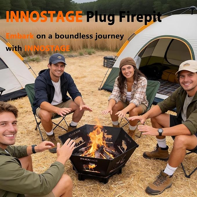 Fire Pit for Camping- 27.5 Inch Collapsible Firepit for Patio Outside Wood Burning Outdoor Indoor BBQ Picnic Foldable Fire Pits Bonfire of Backyard Patio with Portable Tote Bag