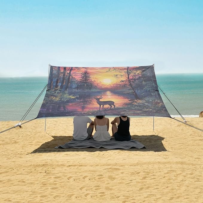 ALAZA Deer in Forest Sunset Beach Tent Sun Shelter Portable Canopy Sunshade for Outdoor Camping Picnics Backyard Fun 10x9 ft