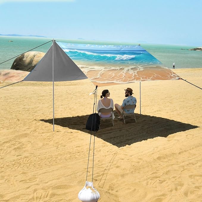 Beach Canopy with Windproof Ropes &amp Sandbags Beach Tent Sun Shade Sun Shelter for Camping Trips Fishing Backyard Fun or Picnics Beach
