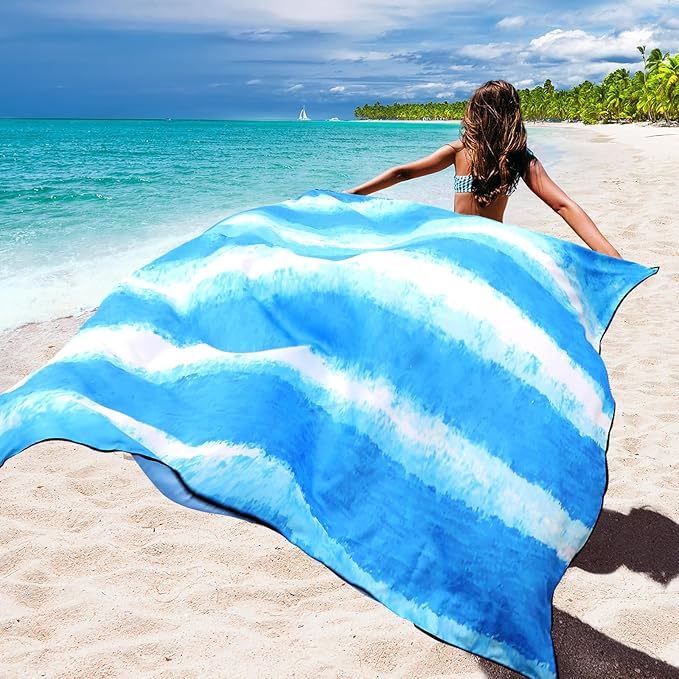 Beach Blanket Waterproof Sandproof Beach Mat 79 X 83/10'x9'for 2-8 Adults Quick Drying Outdoor Picnic Mat Beach Accessories for Travel Camping Hiking