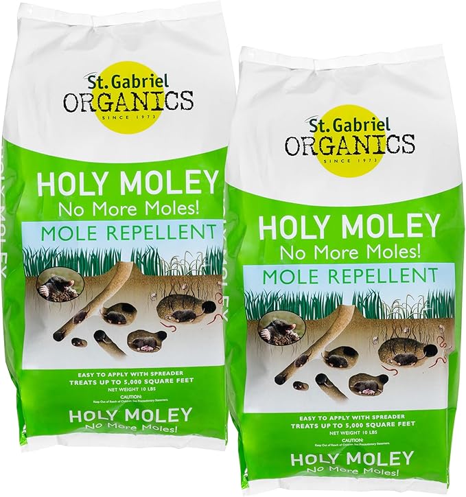 St. Gabriel Organics Holy Moley No More Moles 10lbs Pack of 2 – Backyard Animal Repellent Treats up to 10000 sq. ft.