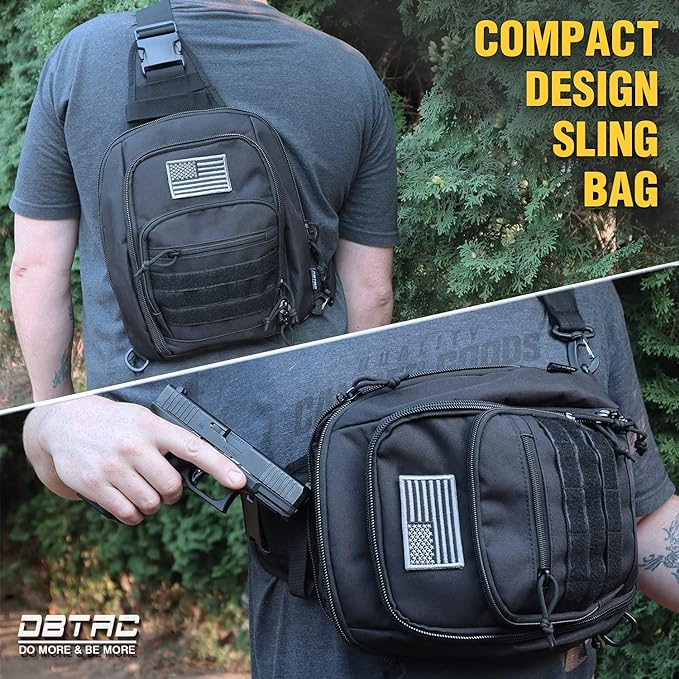 DBTAC Tactical Sling Bag | 8L Military Shoulder Chest Pack for Full Size Concealed Carry Range Travel Outdoor Sports | Range Travel Outdoor Sports Military