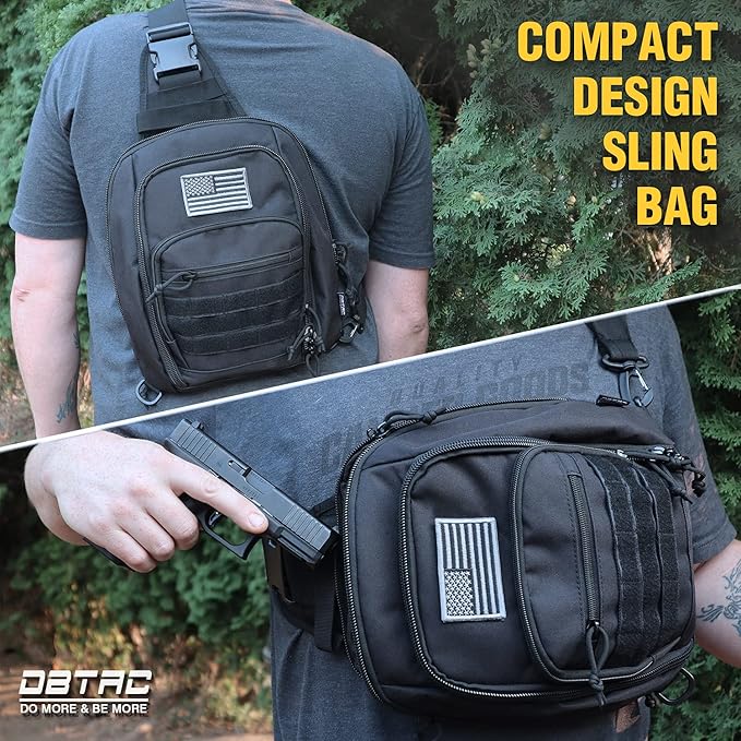 DBTAC Tactical Sling Bag | 8L Military Shoulder Chest Pack for Full Size Concealed Carry Range Travel Outdoor Sports | Range Travel Outdoor Sports Military
