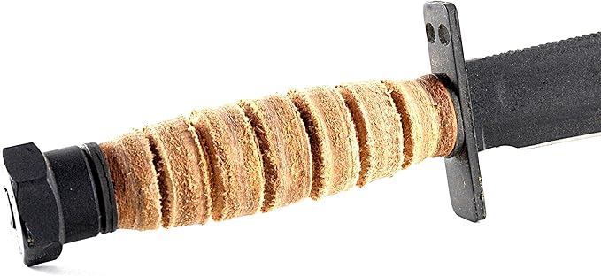Ontario Knife Company 499 Air Force Survival Knife 5 Sawback Blade with False Top Edge and Blood Grooves Natural Leather Handle and Sheath - 6150 (Color May Vary)Black