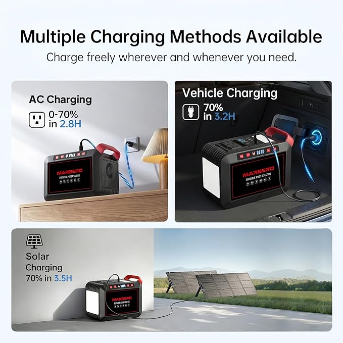 MARBERO 200W Portable Power Station 148Wh Camping Solar Generator Laptop Power Bank with AC Outlet 110V DC USB QC3.0 LED Flashlights for CPAP Home Outdoor Trip Emergency Backup