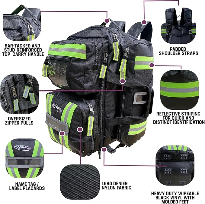 Kemp USA Ultimate EMS Backpack Military &amp Police Tactical Medical Bag EMT Survival Gear Organizer Fits BLS/ALS Equipment &amp D Tank Oxygen Cylinder Black
