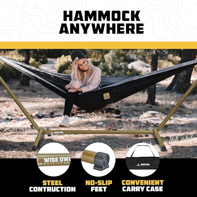 Wise Owl Outfitters Portable Hammock Stand 106x42 440lb Capacity - Sports &amp Outdoors
