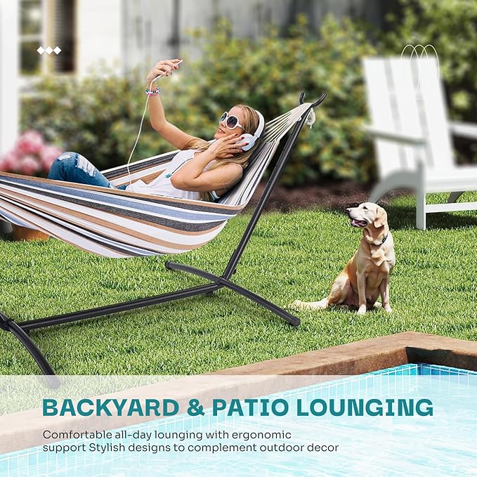 NEWBULIG Double Hammock with Stand Heavy Duty Portable Hammocks for Outdoor Indoor Patio Camping Space Saving Design &amp Carry Bag Easy Assembly 450lb Weight Capacity