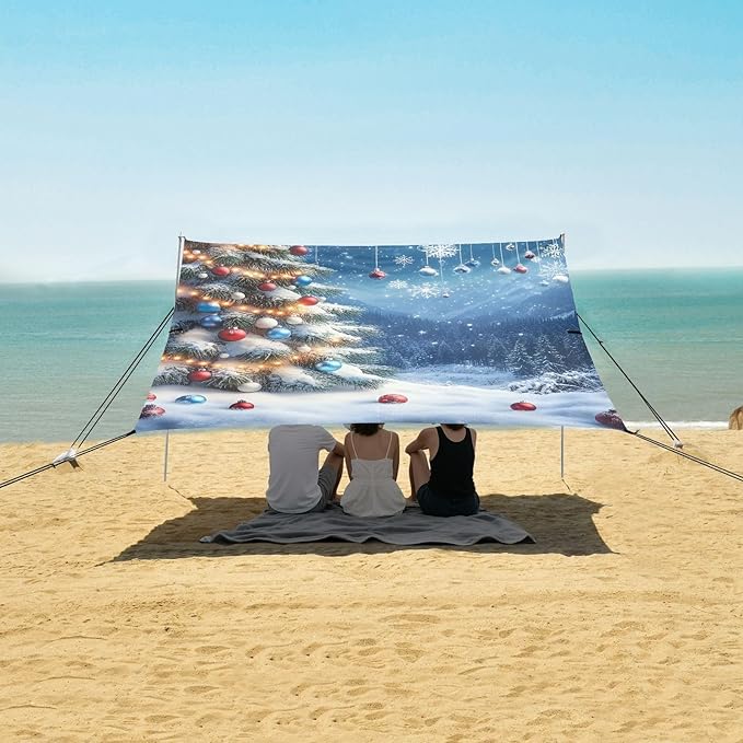 ALAZA Christmas Tree Christmas Ball Beach Tent Sun Shelter Portable Canopy Sunshade for Outdoor Camping Picnics Backyard Fun 10x9 ft