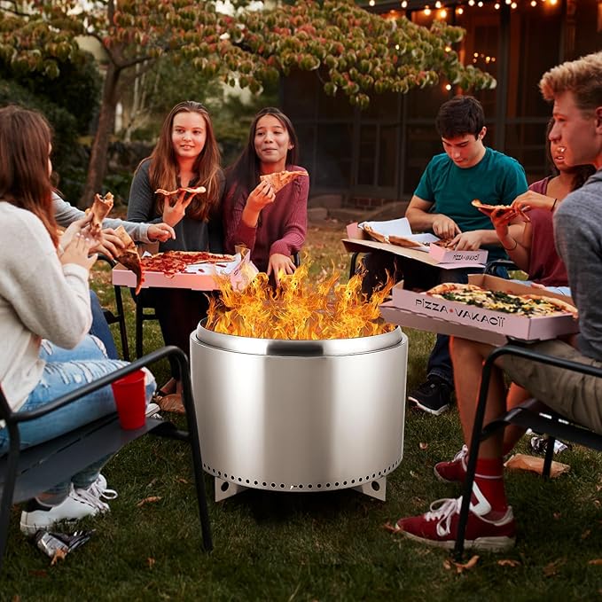 27 Inch Stainless Steel Smokeless Outdoor Fire Pit Burning Wood ParticlesCoal Removable Stand and Ash Pan Perfect for Bonfire Camping Picnic Family Gatherings for Garden