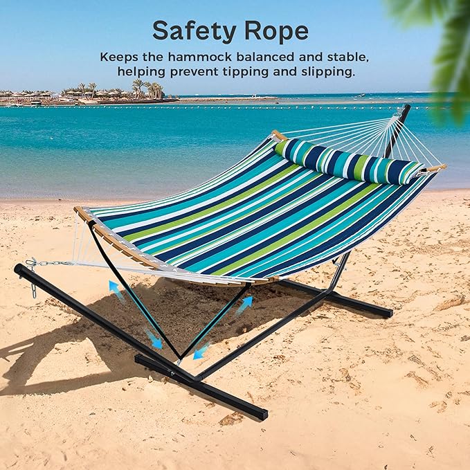 SUPERJARE Hammock with Stand 2 Person Heavy Duty Hammock with Padded Cotton Detachable Pillow &amp Strong Curved-Bar &amp Portable Carrying Bag Perfect for Outdoor &amp Indoor - Dark Cyan