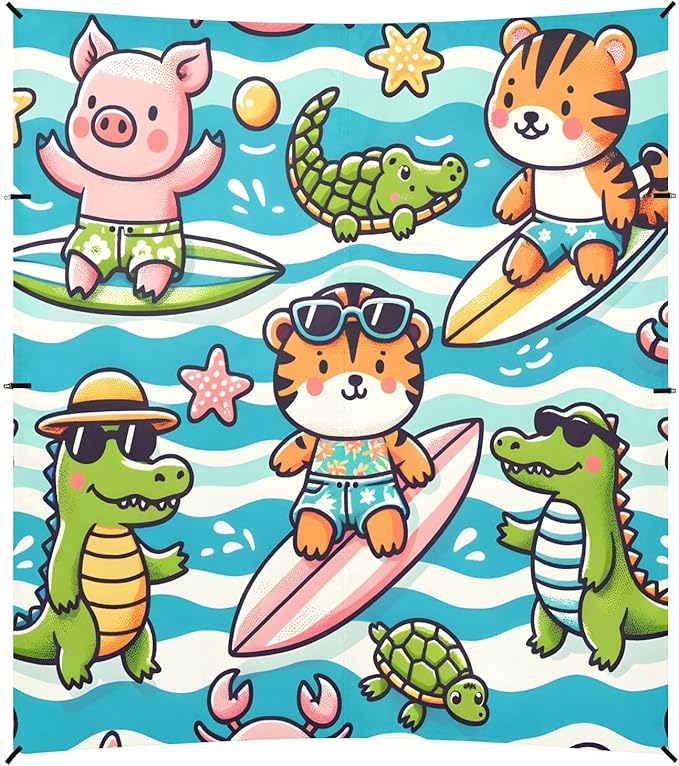 ALAZA Cute Pig Crocodile Tiger Beach Tent Sun Shelter UPF50+ Protection Beach Shade Canopy w/ 4 Sandbags for Outdoor Camping Fishing Backyard Fun Picnic 10x9 ft