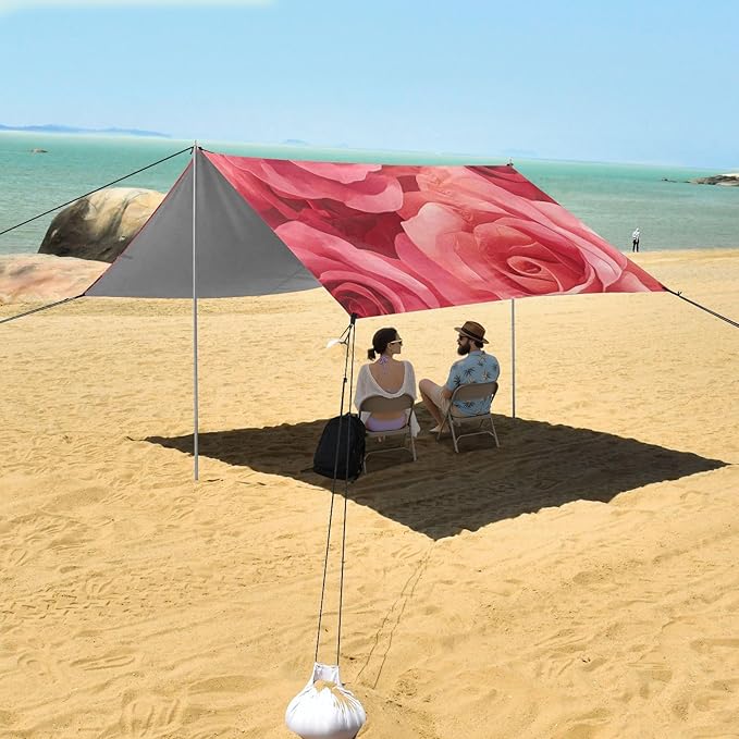 ALAZA Red Rose Seamless Beach Tent Sun Shelter Portable Canopy Sunshade for Outdoor Camping Picnics Backyard Fun 10x9 ft