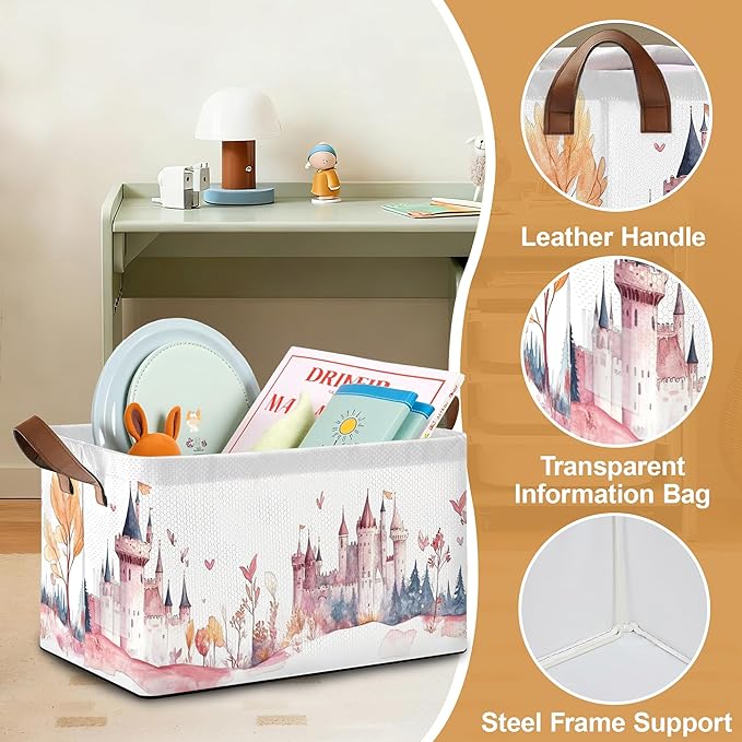 Forest Castle Storage Bin with Handles Basket Storage Organizer for Shelves Closet Nursery Book Laundry Hamper &amp Home Decor