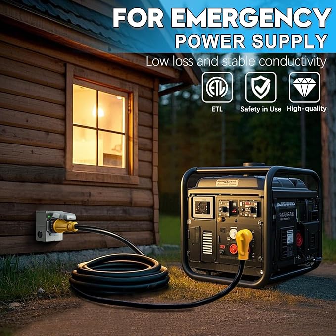 50 Amp Generator Cord 25FT and Power Inlet Box NEMA 14-50P Male to SS2-50R 125/250V Twist Lock Connector with Pre-Drilled NEMA SS2-50P Generator Inlet Box for Generator to House