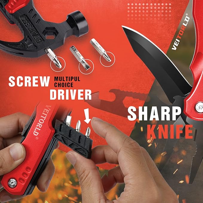 VEITORLD Gifts for Men Women Fathers Day Anniversary Birthday Gifts Ideas for Dad Grandpa Him All in One Tools Hammer Multitool Camping Accessories Survival Gear Unique Fishing Hunting Tools Gifts