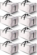 HOMESURE 8 Pack Large Strong Moving Bags with Zippers &amp Carrying Handles - Water-Resistant - Heavy Duty Storage Tote for Space Saving Fold Flat Alternative to Moving Box (Semi-Transparent)