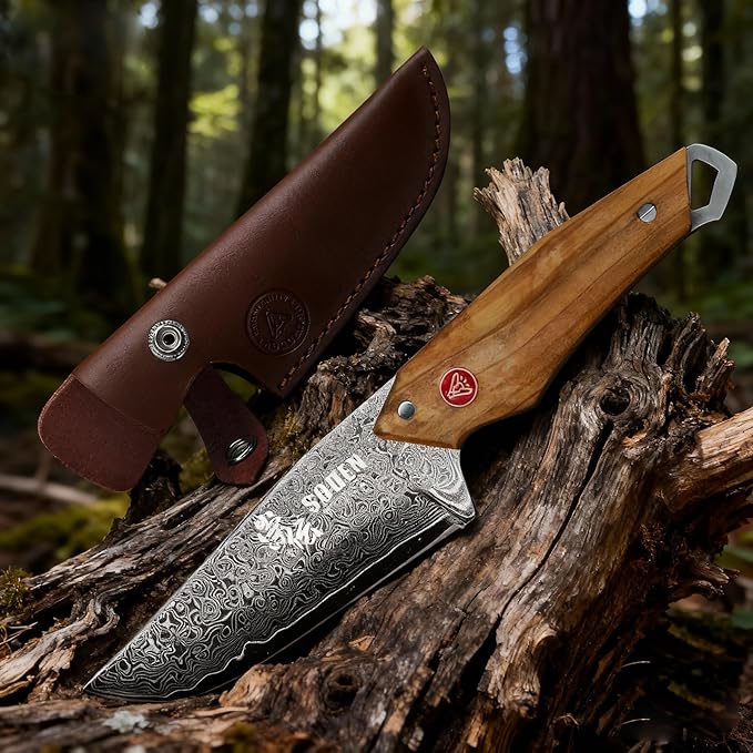 SODEN Damascus Hunting Knife with Sheath VG-10 Core Fixed Blade Survival &amp Camping Knife for Outdoor Tactical Use | Full Tang | Sharp Knife &amp Tool Set