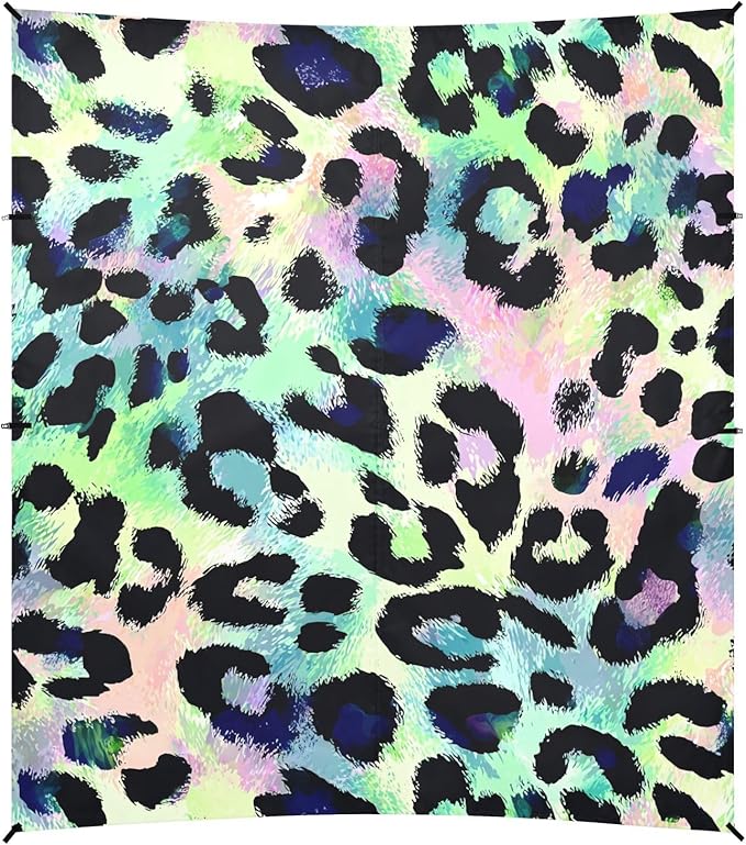 ALAZA Colorful Leopard Cheetah Beach Tent Sun Shelter UPF50+ Protection Beach Shade Canopy w/ 4 Sandbags for Outdoor Camping Fishing Backyard Fun Picnic 10x9 ft