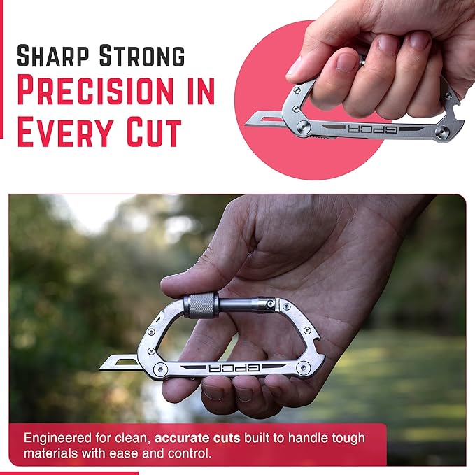 GPCA Carabiner Multitool - Carabiner Heavy Duty Key Clip for Keys Bottle Opener Screwdriver Box Cutter Ruler Keychain Clip Keychain Organizer EDC Gear for Camping &amp Hiking - Gifts for Men