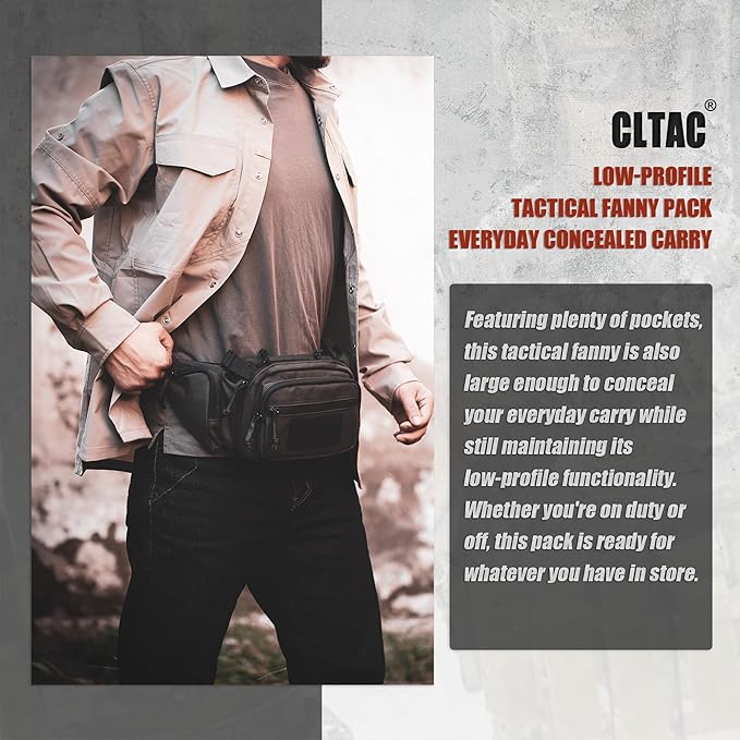 CCW Tactical Fanny Pack for Concealed Carry 500D Nylon Low Profile EDC Waist Bag with Pistol Holster &amp YKK Zippers Everyday Carry Hip Pack (Brown)