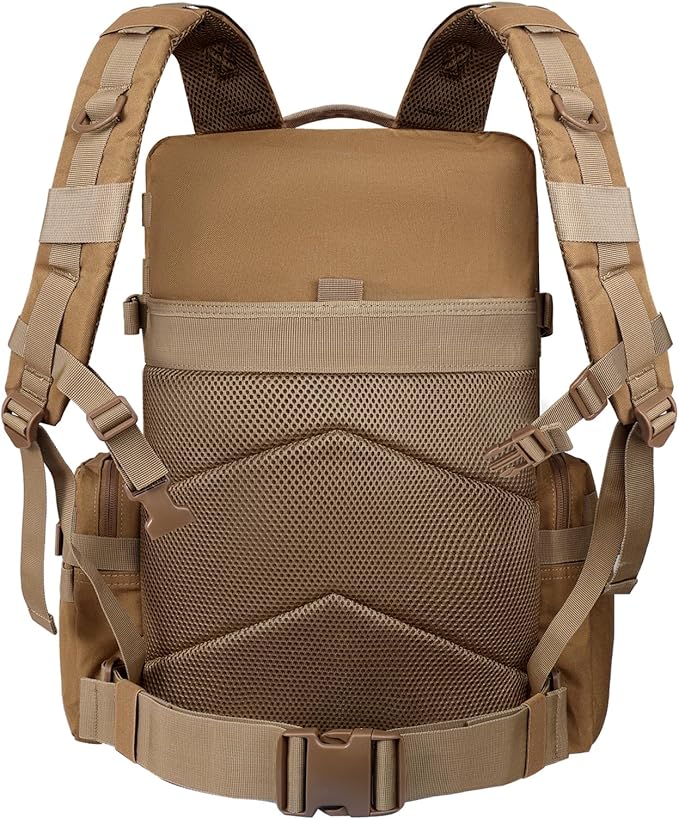 Military Tactical Backpack with Hidden Rain Cover 50L MOLLE Army Backpack for Men 3-Day Assault Rucksack for Trekking Heavy Duty Waterproof Pack Bag for Camping Hiking - Khaki