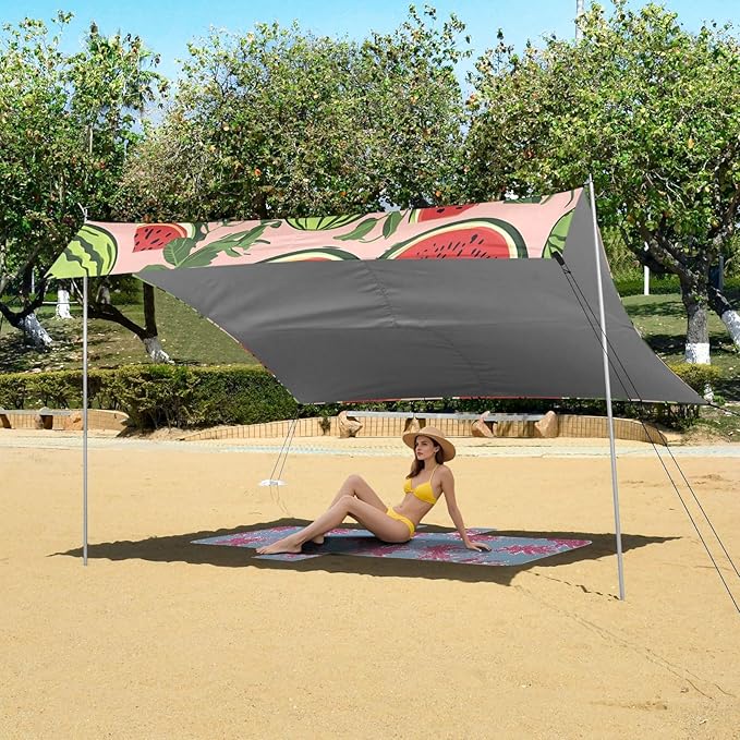 ALAZA Hand Drawn Watermelon Pattern Beach Tent Sun Shelter Portable Canopy Sunshade for Outdoor Camping Picnics Backyard Fun 10x9 ft