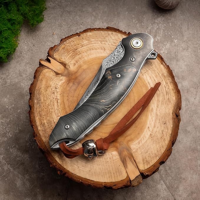 Damascus Steel Folding Knife Personalized Engraving Outdoor Gear Hunting &amp Knives &amp Tools Damascus Hunting Knife with Leather Sheath HRC 60 Mexican Rosewood Handle Knives Men Gifts