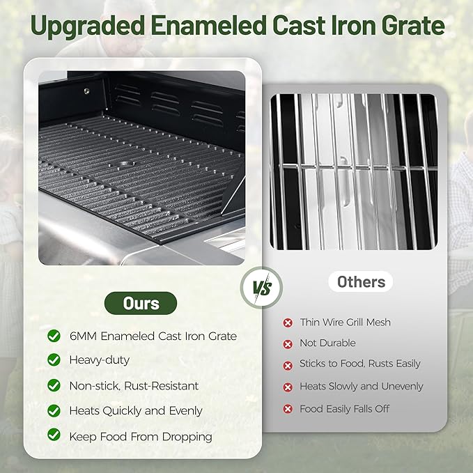 HUGROVE 50000 BTU Propane Gas Grill 4 Burner BBQ Grill with Side Burner Stainless Steel Outdoor Grill with Wheels for Patio Backyard &amp Outdoor Cooking (Silver &amp Black)