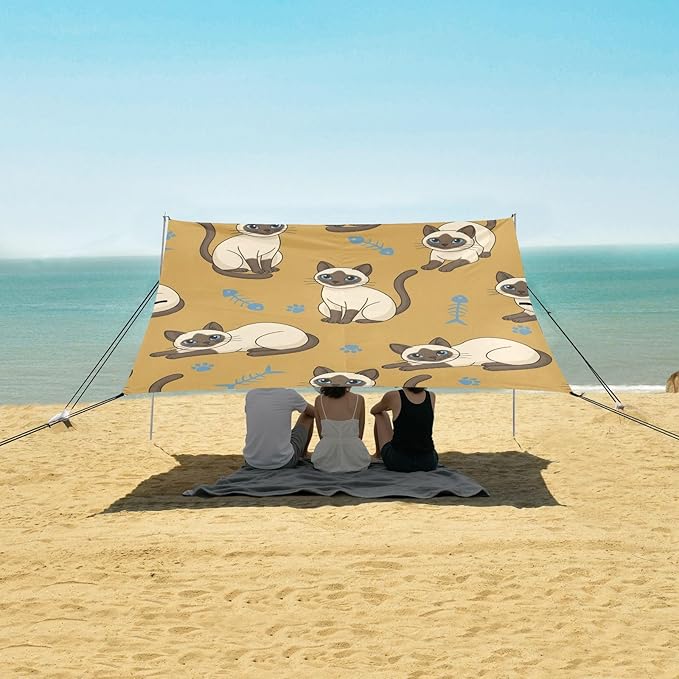 Beach Canopy with Windproof Ropes &amp Sandbags Beach Tent Sun Shade Sun Shelter for Camping Trips Fishing Backyard Fun or Picnics Cat