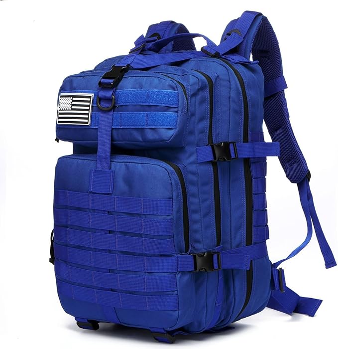 50L Sturdy Nylon Waterproof Fishing Hunting Backpack Outdoor Military Rucksacks Tactical Sports Camping Hiking (Blue)