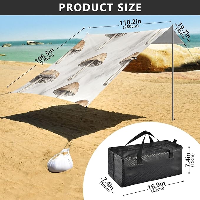 ALAZA Mushroom on Marble Beach Tent Sun Shelter Portable Canopy Sunshade for Outdoor Camping Picnics Backyard Fun 10x9 ft