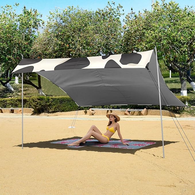 ALAZA Black Cow Skin Pattern Beach Tent Sun Shelter Portable Canopy Sunshade for Outdoor Camping Picnics Backyard Fun 10x9 ft