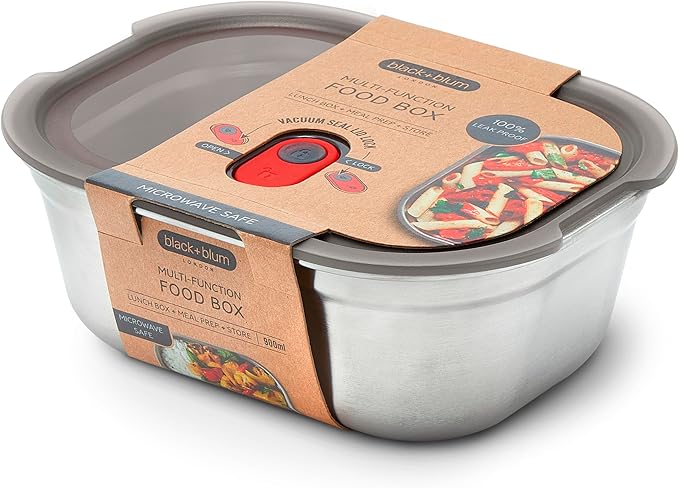 BLACK + BLUM Microwavable Stainless Steel Lunch Box | Multi-Function Vacuum Sealed Container for Healthy Food | Portable and Stackable Food Storage for Office and Outdoor | 30 oz / 900ml