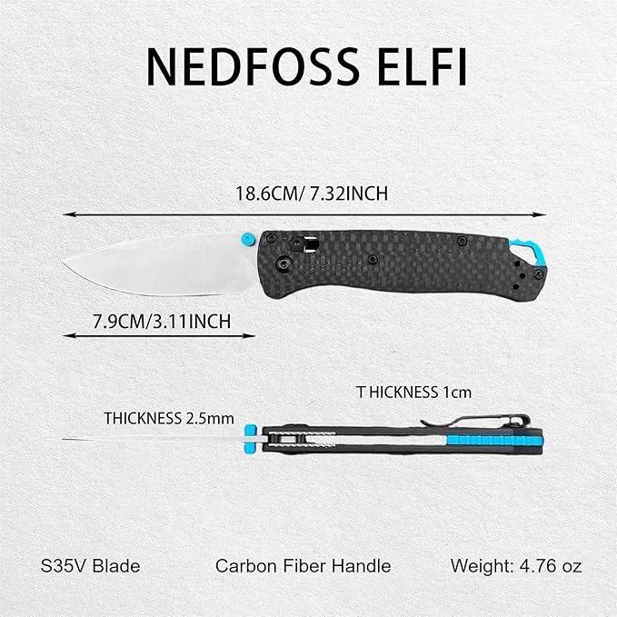 HUAAO Lightweight EDC Folding Pocket Knives For Men Satin Plain Edge D2 Blade Carbon Fiber Handle With Deep Carry Pocket Clip Everyday Carry Thumb Studs Manual Open