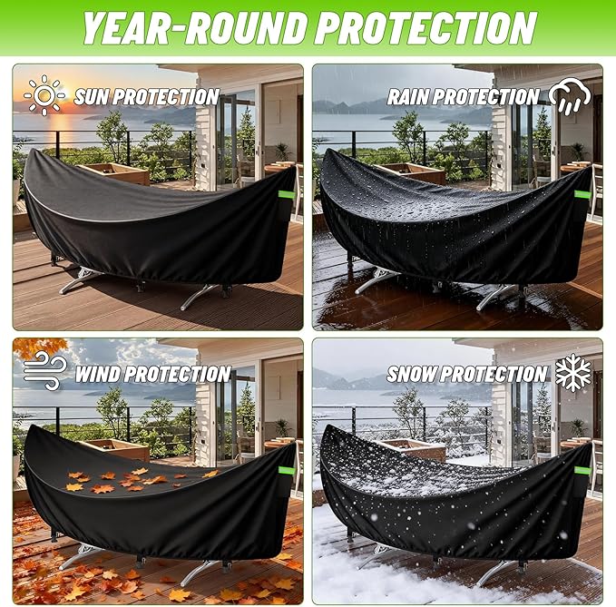 Hammock Cover Waterproof 420D Heavy Duty Hammock Stand Covers with Windproof Straps Sun Rain UV Dust Snow Protection Universal Cover Fits for 11-12Ft Stand Outdoor Patio