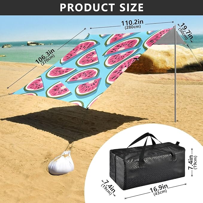 ALAZA Watermelon Tile Blue Pattern Beach Tent Sun Shelter Portable Canopy Sunshade for Outdoor Camping Picnics Backyard Fun 10x9 ft