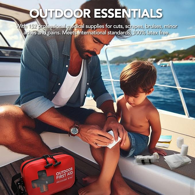 152 PCS Waterproof First Aid Kit Portable Small Boat Dry Bag Bug Out Bags Emergency Medical Kit Ideal for Boating Camping Fishing Kayaking Floating Red