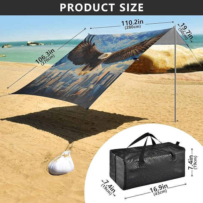 ALAZA Eagles Spread Out Wings Above The Skyline Beach Tent Sun Shelter Portable Canopy Sunshade for Outdoor Camping Picnics Backyard Fun 10x9 ft