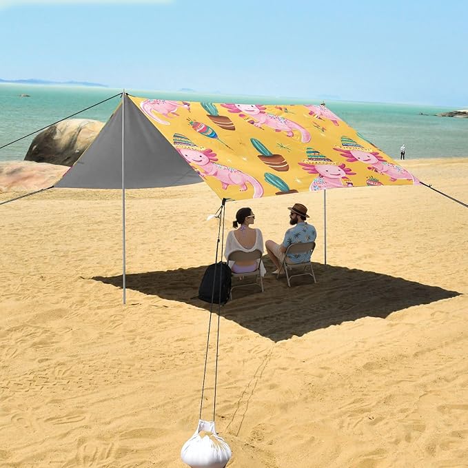 ALAZA Salamander Cactus Pattern Beach Tent Sun Shelter Portable Canopy Sunshade for Outdoor Camping Picnics Backyard Fun 10x9 ft