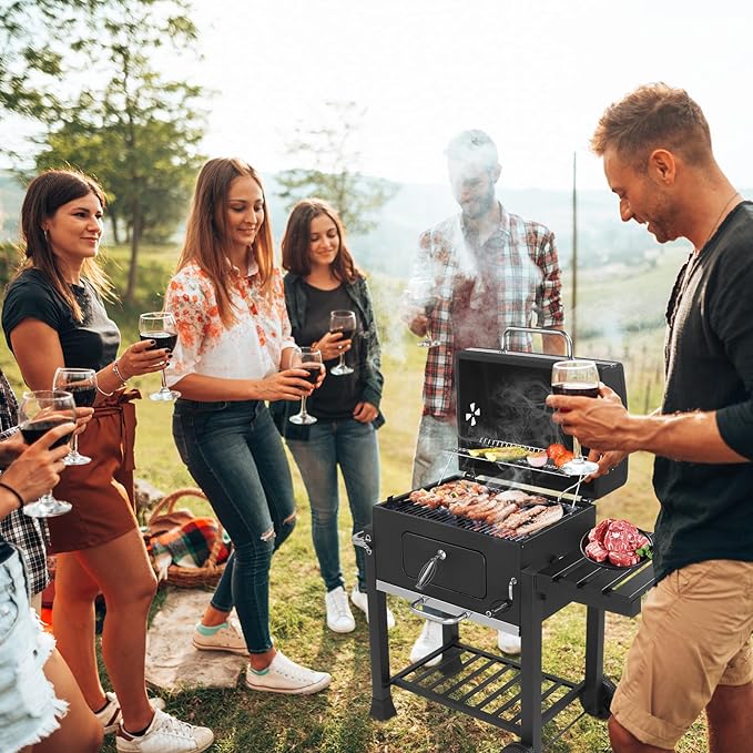 Outvita Large Barrel Charcoal BBQ Grills with 794 SQ.IN. Cooking Area Outdoor Barbecue Grill with Adjustable Charcoal Tray &amp Foldable Side Table for Backyard Patio Picnic