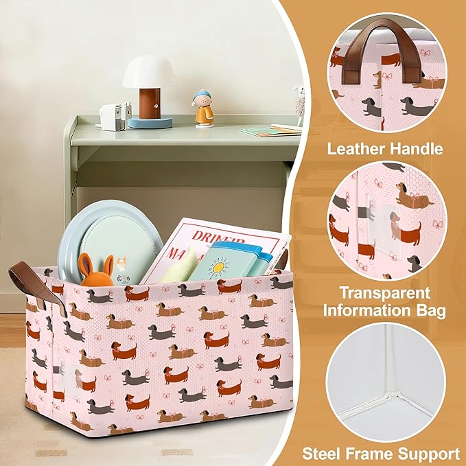 Storage Bin with Handles Dachshund Collapsible Laundry Baskets for Books Laundry - Use in Nursery Closet Organizers and Storage Blanket Basket