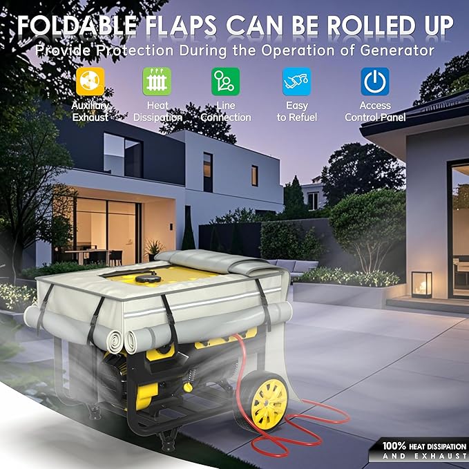 Generator Covers While Running 32x24x24 Inches1680+400D Double Layer Portable Heavy Duty Dustproof/Waterproof Generator Covers for 5000W-10000W Frame Generators Beige