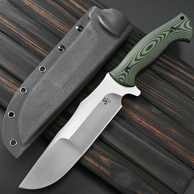 Sitivien ST21 Fixed Blade Knife 8mm Thick AUS-10 Stainless Steel Blade Full Tang Two Tone G10 Handle EDC Fixed Knifes for Outdoor Camping Field Living(Silver)