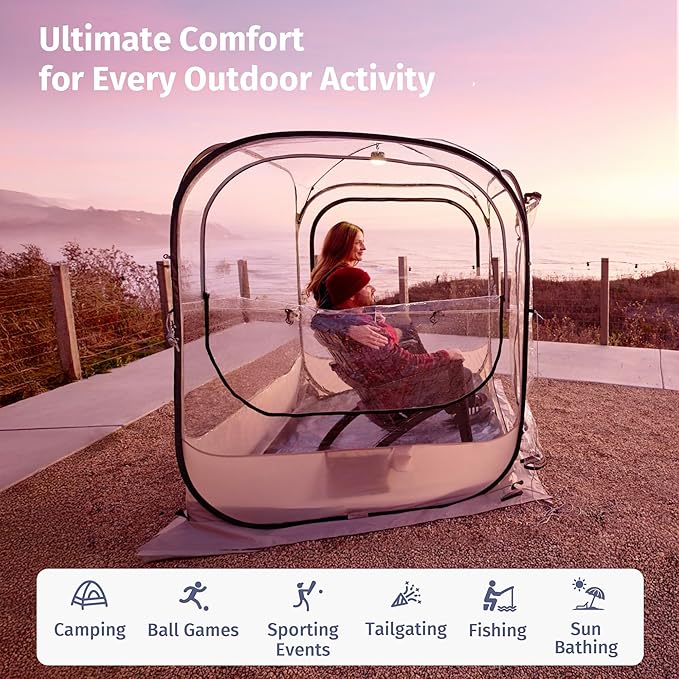 EAST OAK TPU Pop Up Sports Tent for 1-2 Person Instant Weather Shelter with Clear 540° View Portable Bubble Tent for Sports Events Fishing and Outdoor Use Waterproof Cover and Floor Mat Included
