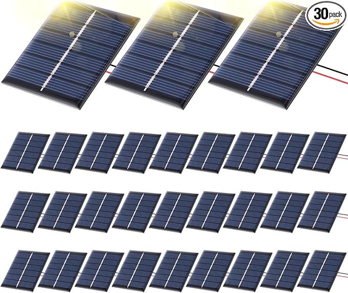 Kanayu 30 Pcs Small Solar Panels 3v 120ma Mini Polycrystalline Solar Cells DIY System Kits Epoxy Panel Module Photovoltaic Cells Charger 60 x 55 mm for Light Phone Charger Flashlight