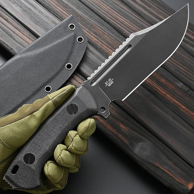 Sitivien ST20 Fixed Blade Knife 8MM Thick N690 Stainless Steel Blade Full Tang G10 Handle EDC Fixed Knifes for Outdoor Working Camping Hunting(Black)
