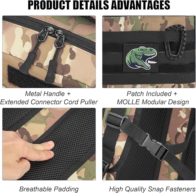 Kids Tactical Backpack Army Molle Bookbag Military Boys Backpack for School Outdoor Camping (Includes 2 Patches+1Carabiner) CM
